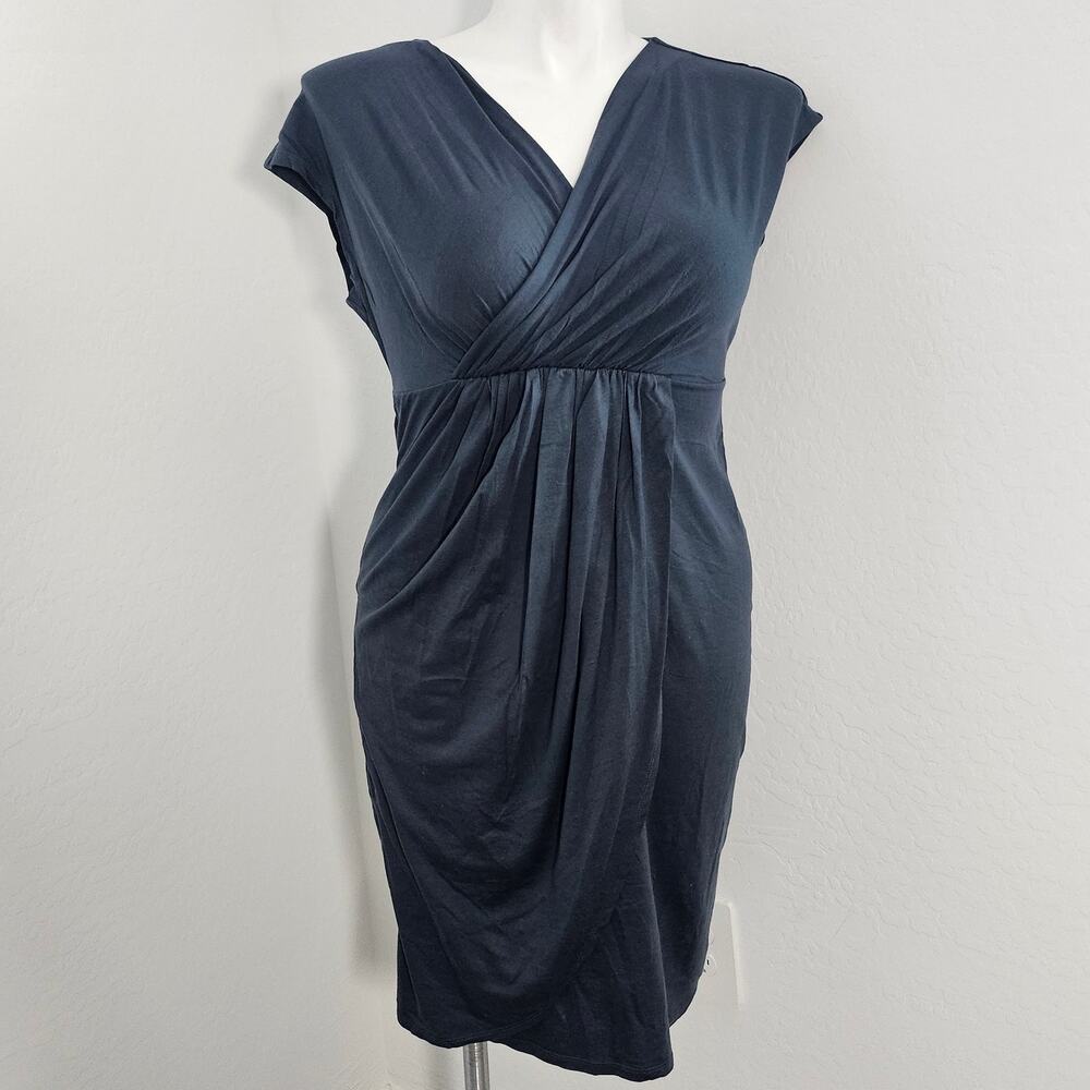 DKNY Twist-Front Dolman-Sleeve V-Neck Dress dark gray sz L